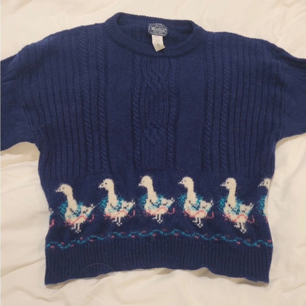 Super RARE Woolrich Vintage Blue Sweater 100% wool Geese Design - Picture 9 of 9